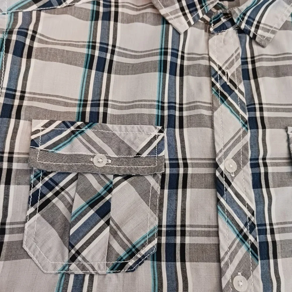 Burnside Cowboy Button Down Front Pockets Size Large White Blue Gray Cotton Poly